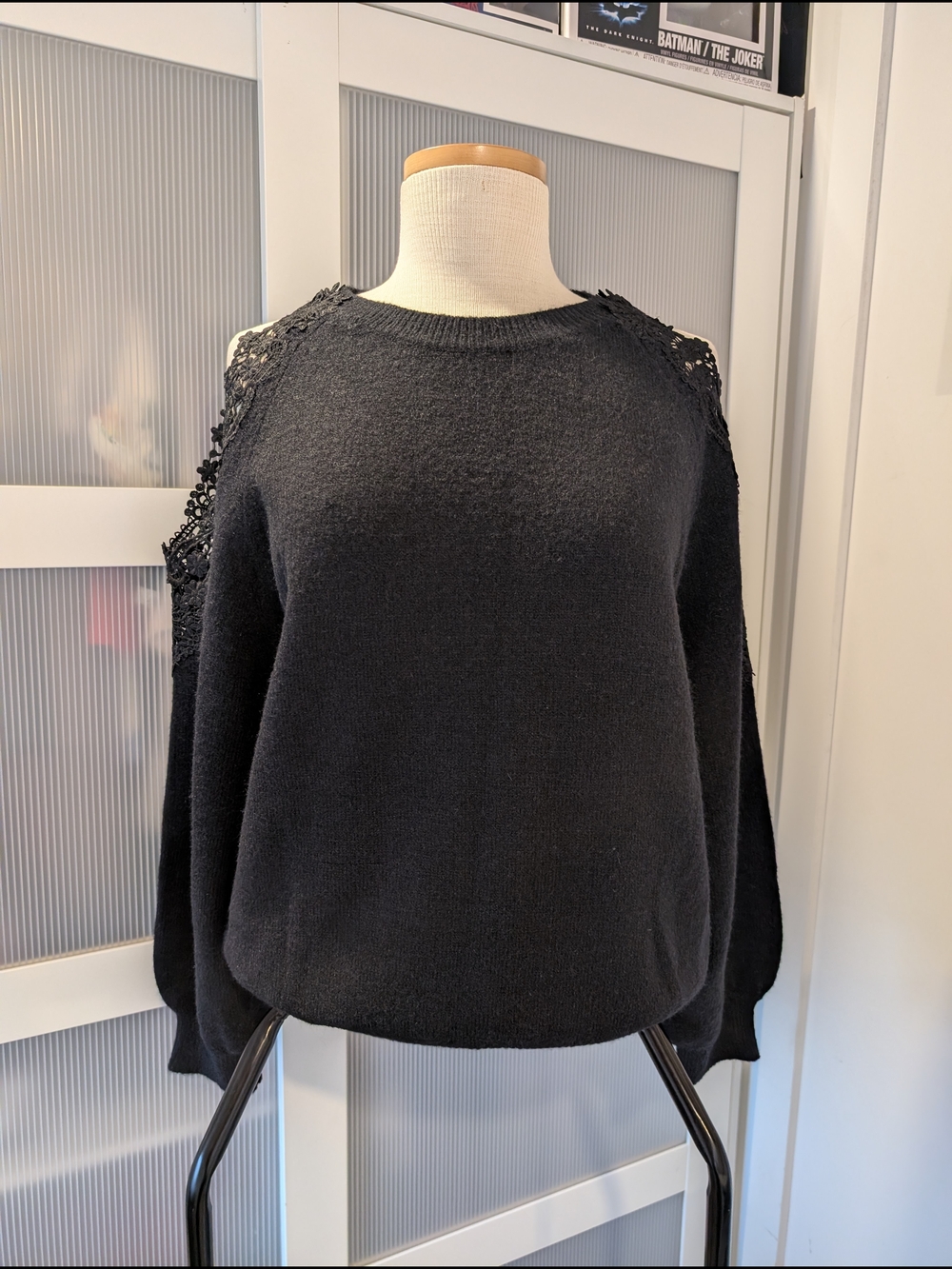 Black Women's Cold-Shoulder Knit Sweater - Picture 4 of 7